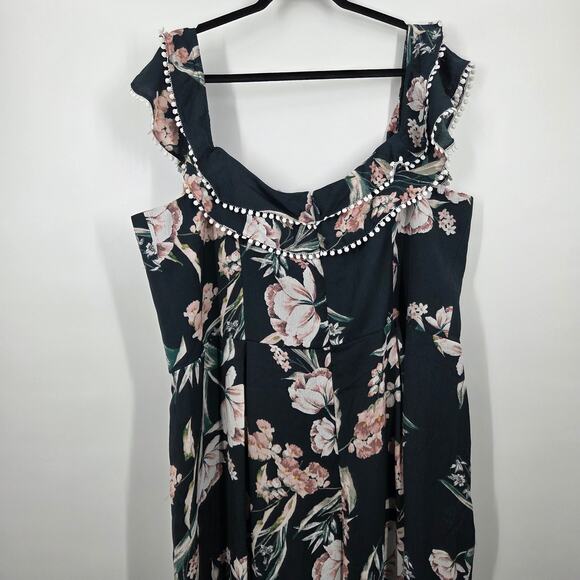 City Chic Women Green Floral Ruffled Off Shoulder Crop Jumpsuit Plus XL 22 - Picture 5 of 7